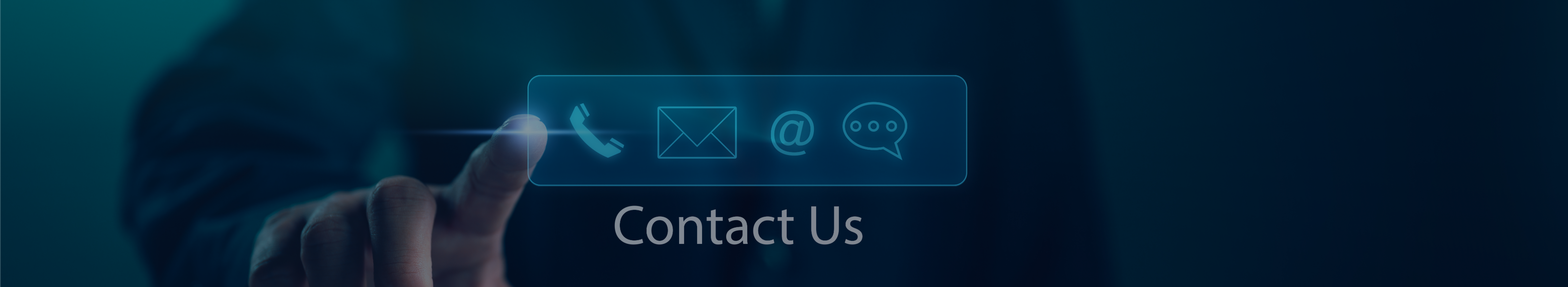 Contact us or Customer support hotline, people connect. Businessman touching on virtual screen contact icons (email, address, live chat, telephone). Customer service, helpdesk advice online support